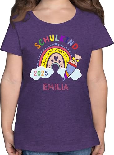 T-Shirt Mädchen - Einschulung - Schulkind 2025 Regenbogen - 140 (9/11 Jahre) - Lila Meliert - schuleingangs Tshirt personalisiertes Schulanfang schultüte Shirt einschulungstshirts schulanfänger von Geschenk mit Namen personalisiert by Shirtracer