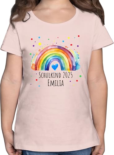 T-Shirt Mädchen - Einschulung - Schulkind 2025 Regenbogen mit Name - 116 (5/6 Jahre) - Rosa - t Shirt schuleingangs Tshirt personalisiertes Schulanfang Shirts 1. klasse einschulungstshirts von Geschenk mit Namen personalisiert by Shirtracer