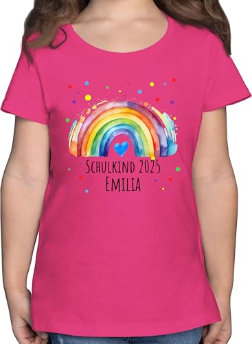 T-Shirt Mädchen - Einschulung - Schulkind 2025 Regenbogen mit Name - 140 (9/11 Jahre) - Fuchsia - t Shirt schuleingangs Tshirt personalisiertes Schulanfang Shirts 1. klasse einschulungstshirts von Geschenk mit Namen personalisiert by Shirtracer