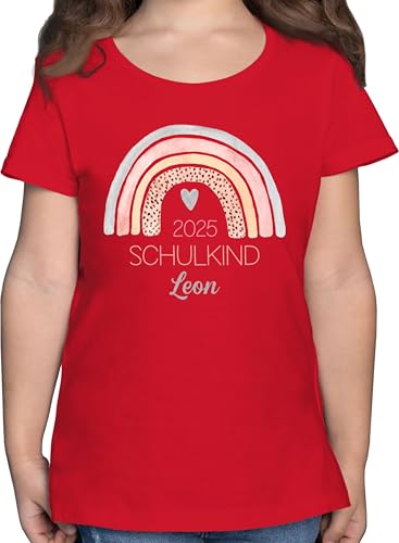 T-Shirt Mädchen - Einschulung - Schulkind 2025 mit Name und Regenbogen | Schulkind Geschenk Schulafang - 128 (7/8 Jahre) - Rot - Tshirt Schulanfang weiß einschulungstshirts schulanfänger 2024 von Geschenk mit Namen personalisiert by Shirtracer