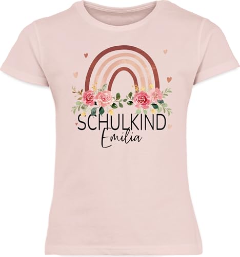 T-Shirt Mädchen - Einschulung - Schulkind Boho Regenbogen - 128 (7/8 Jahre) - Rosa - First Day of School Tshirt personalisiertes Schulanfang Shirt kinderkleidung Schulstart schulanfänger t-Shirts von Geschenk mit Namen personalisiert by Shirtracer