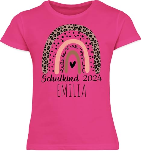 T-Shirt Mädchen - Einschulung - Zebra Leo Muster Regenbogen Schulkind 2024 schwarz mit Namen - 128 (7/8 Jahre) - Fuchsia - Einschulung-Schulkind Name Tshirt Shirt einschulungsshirt schulkinder von Geschenk mit Namen personalisiert by Shirtracer