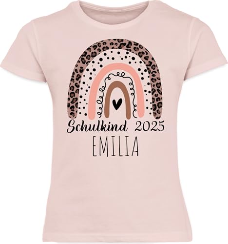 T-Shirt Mädchen - Einschulung - Zebra Leo Muster Regenbogen Schulkind 2025 schwarz mit Namen - 128 (7/8 Jahre) - Rosa - Shirt First Day of School Tshirt personalisiertes Schulanfang Name von Geschenk mit Namen personalisiert by Shirtracer