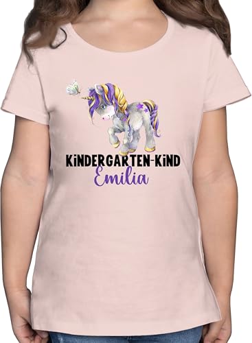 T-Shirt Mädchen - Hallo - Kindergartenkind Geschenk zum Kindergarten Start Kita Einhorn - 104 (3/4 Jahre) - Rosa - t Shirt Geschenke Tshirt für Name 2023 personalisierte personalisierter EIN 2024 von Geschenk mit Namen personalisiert by Shirtracer