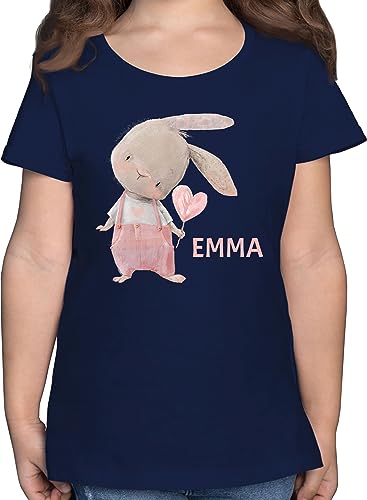 T-Shirt - Mädchen Hase Rabbit Häschen Langohr Süße Hasen - 104 (3/4 Jahre) - Dunkelblau - Bunny osterhasen Kinder t Shirt Oster Tshirt Oster-Tshirt osterngeschenke süß Kurzarm Ostern von Geschenk mit Namen personalisiert by Shirtracer