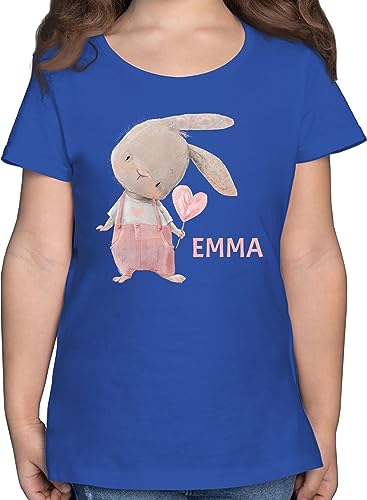 T-Shirt - Süßer Hase Mädchen mit Name personalisiert I Häschen I Rabbit I Langohr I Süße Hasen - 104 (3/4 Jahre) - Royalblau - Kinder Oster Tshirt Oster-Tshirt hasenmotiv Emma Shirt von Geschenk mit Namen personalisiert by Shirtracer