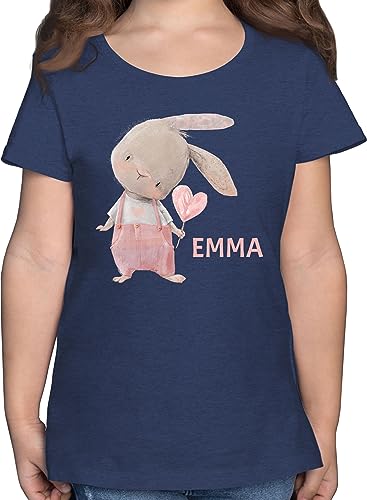 T-Shirt - Mädchen Hase Rabbit Häschen Langohr Süße Hasen - 116 (5/6 Jahre) - Dunkelblau Meliert - Name Osterhase Shirt Kinder Oster Tshirt osterngeschenke t hasenmotiv Shirts personalisierter von Geschenk mit Namen personalisiert by Shirtracer