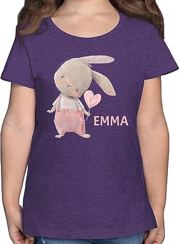 T-Shirt - Mädchen Hase Rabbit Häschen Langohr Süße Hasen - 116 (5/6 Jahre) - Lila Meliert - Ostern Shirt Kinder Oster Tshirt Name t hasenmotiv Shirts Osterhase Motiv Oster-Tshirt von Geschenk mit Namen personalisiert by Shirtracer