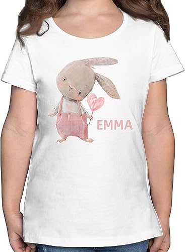 T-Shirt - Süßer Hase Mädchen mit Name personalisiert I Häschen I Rabbit I Langohr I Süße Hasen - 128 (7/8 Jahre) - Weiß - Kinder Oster Tshirt Oster-Tshirt hasenmotiv Emma Shirt Shirts Ostern von Geschenk mit Namen personalisiert by Shirtracer
