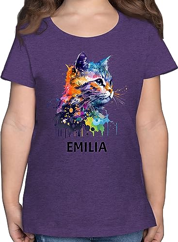 T-Shirt Mädchen - Katze Cat Citten Katzen Cats Katzenlieberhaber - 140 (9/11 Jahre) - Lila Meliert - katzenmotiv Name Shirt katzenmotiven Tshirt katzenliebhaberin t katzenbesitzerin Kinder von Geschenk mit Namen personalisiert by Shirtracer