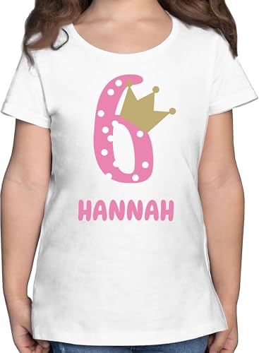 T-Shirt Mädchen - Kindergeburtstag 6 Jahre | Geburtstagsmotiv für 6-Jährige mit Namen | 6. Geburtstag | Geburtstagsgeschenk für 6 jährige - 116 (5/6 Jahre) - Weiß - Tshirt Birthday Shirt von Geschenk mit Namen personalisiert by Shirtracer