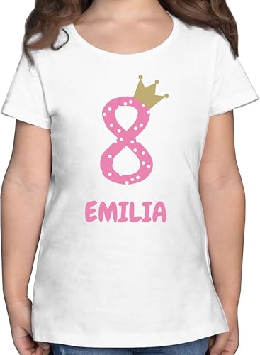 T-Shirt Mädchen - Kindergeburtstag 8 Jahre | Geburtstagsmotiv für 8-Jährige mit Namen | 8. Geburtstag | Geburtstagsgeschenk für 8 jährige - 128 (7/8 Jahre) - Weiß - Shirt von Geschenk mit Namen personalisiert by Shirtracer