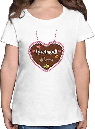 T-Shirt Mädchen - Kompatibel Oktoberfest - Lausmadl - Lebkuchenherz und Dein Name - Herzen Blümchen - 152 (12/13 Jahre) - Weiß - t- Shirt bayrischer Abend Bedruckt Tshirt Kind Volksfest t-Shirts von Geschenk mit Namen personalisiert by Shirtracer