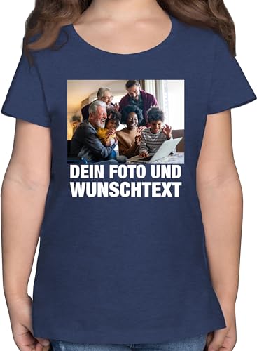 T-Shirt Mädchen - Geschenk mit Bild I eigenem Foto I Name I eigener Text I Wunschtext - 128 (7/8 Jahre) - Dunkelblau Meliert - abschluss Shirt grundschule personalisiertes Tshirt für Kinder von Geschenk mit Namen personalisiert by Shirtracer