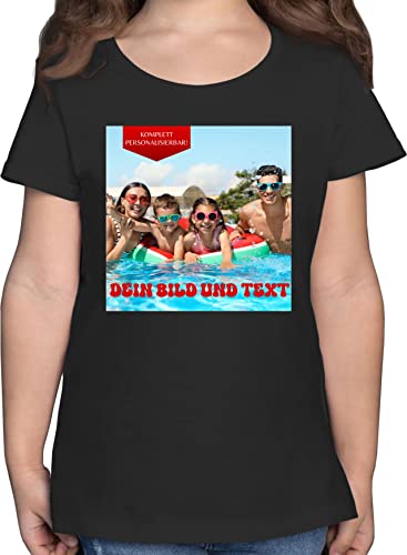 T-Shirt Mädchen - Bild - Eigenem Foto - 104 (3/4 Jahre) - Schwarz - selber erstellen eigene Design Customized personalierte personalisiertem Druck Geschenke die Man beschriften kann selbst Aufdruck von Geschenk mit Namen personalisiert by Shirtracer