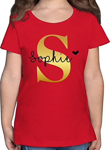 T-Shirt Mädchen - Namens Geschenk I Anfangsbuchstabe personalisiert I Initialen mit Name - 152 (12/13 Jahre) - Rot - Tshirt Kinder Buchstabe t-Shirts Bedruckt Buchstaben s Shirt Kind Wunsch von Geschenk mit Namen personalisiert by Shirtracer