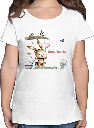 T-Shirt Mädchen - Ostergeschenke Ostern - Hase Süß Kinder personalisiert I Osterhase - 128 (7/8 Jahre) - Weiß - Oster t Shirt ostershirt Easter Name Tshirt hasenshirt osterhasen osterngeschenke von Geschenk mit Namen personalisiert by Shirtracer