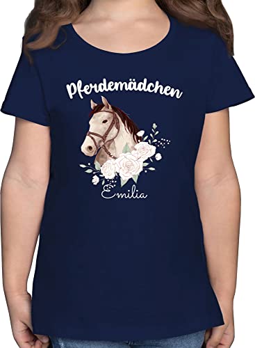 T-Shirt Mädchen - Pferd Pferde - Pferdemädchen mit Name personalisiert I Geschenk Pferdeliebhaber - 140 (9/11 Jahre) - Dunkelblau - pferdeshirts Kinder pferdezubehör Tshirt reiten pferden von Geschenk mit Namen personalisiert by Shirtracer