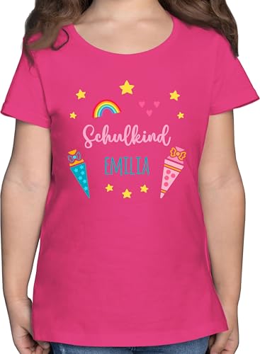 T-Shirt Mädchen - Schulkind mit Name | Geschenk zur Schuleinführung | Einschulung | Schulanfang - 140 (9/11 Jahre) - Fuchsia - schuleingangs Tshirt schulanfänger Regenbogen Shirt von Geschenk mit Namen personalisiert by Shirtracer