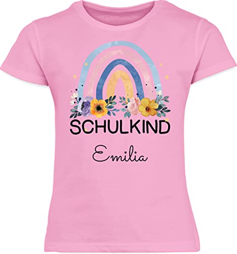 T-Shirt Mädchen - Einschulung - Regenbogen Schulkind - 116 (5/6 Jahre) - Rosa - Shirt personalisierte Shirts Schulanfang Tshirt First Day of School Einschulung-Schulkind t-Shirts personalisiertes von Geschenk mit Namen personalisiert by Shirtracer