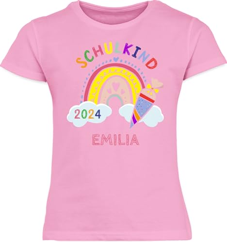 T-Shirt Mädchen - Einschulung - Schulkind 2024 Regenbogen - 116 (5/6 Jahre) - Rosa - t Shirt First Day of School Tshirt personalisiertes Schulanfang t-Shirts kinderkleidung Schulstart von Geschenk mit Namen personalisiert by Shirtracer