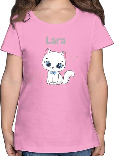 T-Shirt Mädchen - Süße Katze Katzen Katzenmotiv Cat Cats - 128 (7/8 Jahre) - Rosa - Shirt für eine katzenliebhaberin Tshirt Kinder katzenbesitzerin t personalisierte Geschenke namens Druck und von Geschenk mit Namen personalisiert by Shirtracer