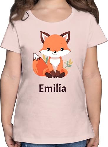 T-Shirt Mädchen - Süßer Fuchs Geschenk mit Name personalisiert I Wildtiere I Raubtier I Fox - 128 (7/8 Jahre) - Rosa - Kindergarten Shirt +mit+Fuchs fuchsmotiv Tshirt personalisiertes Kinder von Geschenk mit Namen personalisiert by Shirtracer