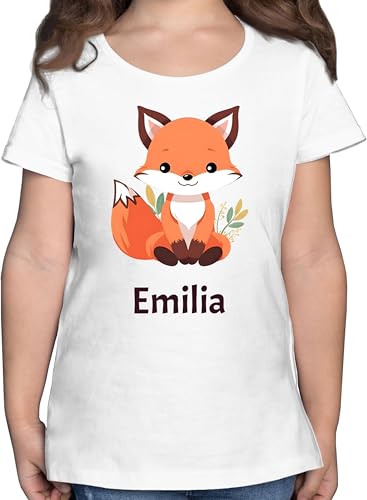T-Shirt Mädchen - Süßer Fuchs Geschenk mit Name personalisiert I Wildtiere I Raubtier I Fox - 152 (12/13 Jahre) - Weiß - Kindergarten Shirt +mit+Fuchs fuchsmotiv Tshirt personalisiertes Kinder von Geschenk mit Namen personalisiert by Shirtracer