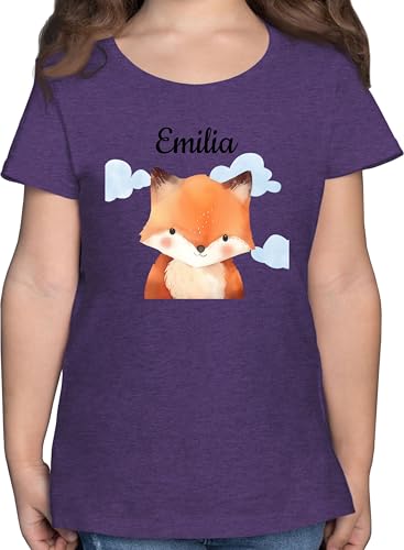 T-Shirt Mädchen - Süßer Fuchs mit Name I Fuchsmotiv Geschenk für Kinder I Füchslein I Fox - 140 (9/11 Jahre) - Lila Meliert - Kindergarten Shirt +mit+Fuchs Tshirt personalisiertes von Geschenk mit Namen personalisiert by Shirtracer