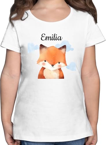 T-Shirt Mädchen - Süßer Fuchs mit Name I Fuchsmotiv Geschenk für Kinder I Füchslein I Fox - 152 (12/13 Jahre) - Weiß - Kindergarten Shirt +mit+Fuchs Tshirt personalisiertes Personalisieren t von Geschenk mit Namen personalisiert by Shirtracer