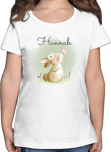 T-Shirt Mädchen - Süßer Hase Bunny Rabbit Hasen Kaninchen - 104 (3/4 Jahre) - Weiß - Oster Shirt Kinder Tshirt Ostern osterhasen t hasenliebhaber häschen Langohr hasenmotiv Motiv von Geschenk mit Namen personalisiert by Shirtracer