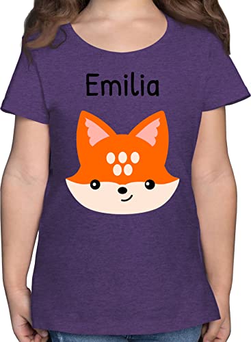 T-Shirt Mädchen - Süßer schlauer Fuchs - 104 (3/4 Jahre) - Lila Meliert - Fuchs-t-Shirt Kindergarten Shirt +mit+Fuchs Name kindershirts personalisiertes Tshirt Kinder Kita fuchsmotiv von Geschenk mit Namen personalisiert by Shirtracer