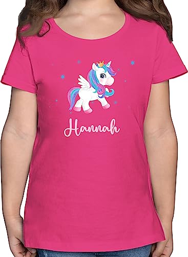 T-Shirt Mädchen - Unicorn Einhorn mit Namen - 128 (7/8 Jahre) - Fuchsia - personalisierte Kinder t Shirts Name und Tshirt Shirt Geschenke Kind personalisiertes Motiv Kindermode Maedchen eigenem von Geschenk mit Namen personalisiert by Shirtracer