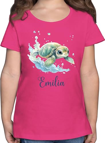 T-Shirt Mädchen - Zootiere - Schildkröte Panzertier - 128 (7/8 Jahre) - Fuchsia - Geschenke Thema schildkröten t Shirt Kinder schildkrötenmotiv t-Shirts Turtle Name und personalisierte von Geschenk mit Namen personalisiert by Shirtracer