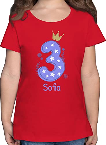 T-Shirt Mädchen - 3. Geburtstag - Zahl DREI mit Krone und Name zum Dritten - 116 (5/6 Jahre) - Rot - Birthday 3 Shirts Kinder geburtstagsoutfit Jahre Shirt dritter Tshirt Kind Geburtstags Klamotten von Geschenk mit Namen personalisiert by Shirtracer