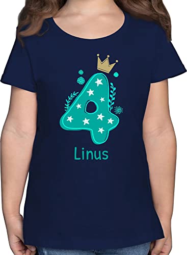 T-Shirt Mädchen - 4. Geburtstag - 4 mit Krone und Name - 116 (5/6 Jahre) - Dunkelblau - Jahre Tshirt 4.Geburtstag t-Shirts geburtstagsshirt t Shirt Kindershirt Geburtstagskind personalisierte für von Geschenk mit Namen personalisiert by Shirtracer