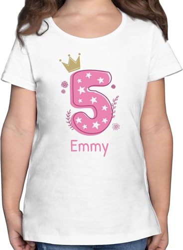 T-Shirt Mädchen - 5. Geburtstag - 5 mit Name - 104 (3/4 Jahre) - Weiß - t Shirt Kinder Tshirt Jahre und Shirts Outfit Maedchen mädels für t-Shirts Kind ich Bin 5.Geburtstag Kindershirt Tshirts von Geschenk mit Namen personalisiert by Shirtracer