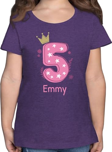 T-Shirt Mädchen - 5. Geburtstag - 5 mit Name - 116 (5/6 Jahre) - Lila Meliert - Kind Tshirt Outfit Jahre und Shirt Kinder t für Shirts mädels t_Shirt Maedchen t-Shirts ich Bin 5.Geburtstag von Geschenk mit Namen personalisiert by Shirtracer