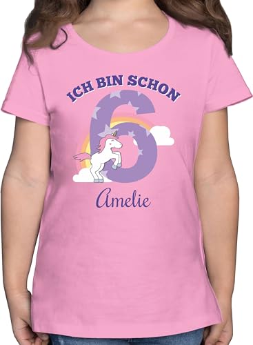 T-Shirt Mädchen - 6. - Ich Bin Schon 6 - Einhorn Unicorn Fabelwesen - Sechster Geburtstag - 128 (7/8 Jahre) - Rosa - t Shirts zum Tshirt Birthday Shirt Geburtstags Jahre personalisierte für Name von Geschenk mit Namen personalisiert by Shirtracer