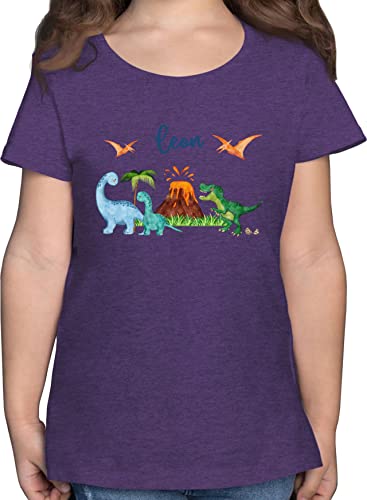 T-Shirt Mädchen - Geschenk Dinosaurier personalisiert mit Name I Dino I Dinos - 116 (5/6 Jahre) - Lila Meliert - Kinder Tshirt zum Personalisieren und Tiere Shirt Tier trex Shirts t personalisierte von Geschenk mit Namen personalisiert by Shirtracer
