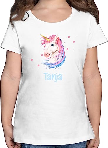 T-Shirt Mädchen - Einhorn Unicorn - 128 (7/8 Jahre) - Weiß - personalisierte Kinder t Shirts Geschenke für Shirt Tshirt Kind und Name selbst gestalten Motiv Kindermode einem Einhorn+Tshirt+Kinder von Geschenk mit Namen personalisiert by Shirtracer