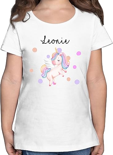 T-Shirt Mädchen - Süßes Einhorn Sweet Unicorn - 116 (5/6 Jahre) - Weiß - personalisierte Kinder Tshirt personalisiertes Shirt t Motiv Name Shirts Kind und Einhorn+Tshirt+Kinder eigenem namens von Geschenk mit Namen personalisiert by Shirtracer