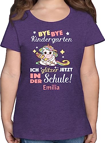 T-Shirt Mädchen - Einschulung - Bye Bye Kindergarten - Einhorn - 116 (5/6 Jahre) - Lila Meliert - schulanfangsgeschenke Tshirt Schulkind Name schuleingangs Shirt schuleinführungsgeschenk t von Geschenk mit Namen personalisiert by Shirtracer