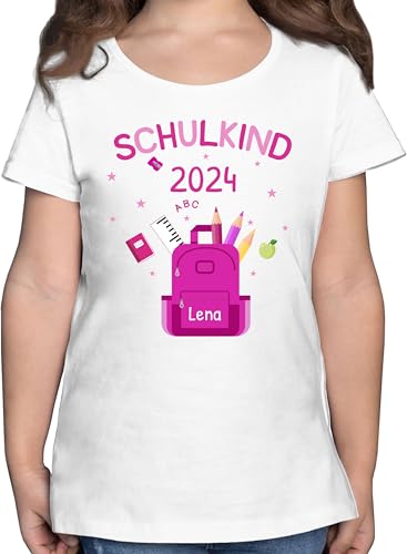 T-Shirt Mädchen - Einschulung - Schulkind 2024-116 (5/6 Jahre) - Weiß - personalisiertes Tshirt Schulanfang personalisierte einschulungsgeschenke Shirt schulanfänger Name Outfit von Geschenk mit Namen personalisiert by Shirtracer