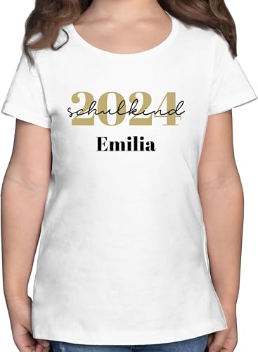 T-Shirt Mädchen - Einschulung - Schulkind 2024 - Schreibschrift - 116 (5/6 Jahre) - Weiß - Tshirt Name einschulungstshirts personalisiertes Schulanfang Shirt Outfit 1.Schultag schulanfänger von Geschenk mit Namen personalisiert by Shirtracer