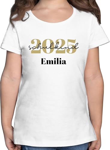 T-Shirt Mädchen - Einschulung - Schulkind 2025 - Schreibschrift - 140 (9/11 Jahre) - Weiß - Tshirt Name einschulungstshirts personalisiertes Schulanfang Shirt Outfit 1.Schultag schulanfänger von Geschenk mit Namen personalisiert by Shirtracer