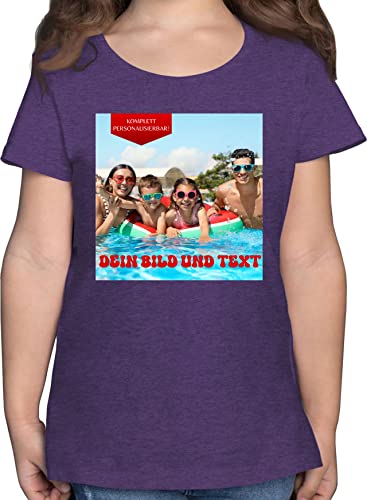 T-Shirt Mädchen - Bild - Eigenem Foto - 164 (14/15 Jahre) - Lila Meliert - Druck t Shirt Kinder Tshirt drucken Lassen selbst Bedrucken Personalisieren wunschtext Text individuell Fotodruck von Geschenk mit Namen personalisiert by Shirtracer