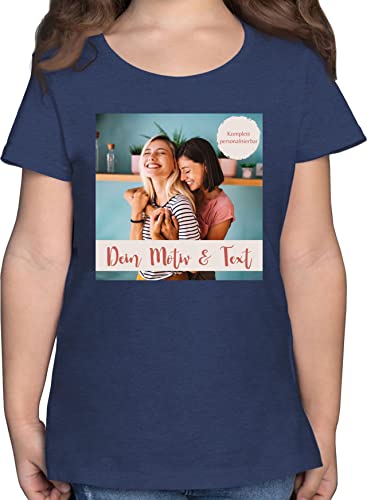 T-Shirt Mädchen - eigenem - Foto Bild - 104 (3/4 Jahre) - Dunkelblau Meliert - selbst Aufdruck günstig beschriften Lassen Drauf drucken Text Personalised Gifts eigenen Bilder Bedrucken von Geschenk mit Namen personalisiert by Shirtracer