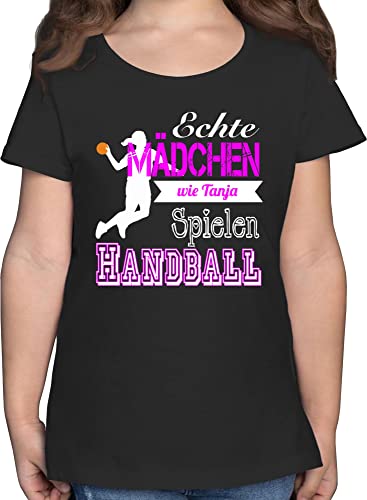 T-Shirt - Geschenke Kinder - Echte Mädchen Spielen Handball - mit Name - 164 (14/15 Jahre) - Schwarz - Tshirt mädels Shirt t Spieler Kind Shirts für t_Shirt sprüche Handballer echt t-Shirts von Geschenk mit Namen personalisiert by Shirtracer