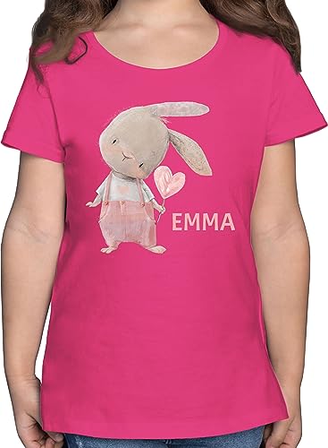 T-Shirt - Süßer Hase Mädchen mit Name personalisiert I Häschen I Rabbit I Langohr I Süße Hasen - 140 (9/11 Jahre) - Fuchsia - Kinder Oster Tshirt Oster-Tshirt hasenmotiv Emma Shirt von Geschenk mit Namen personalisiert by Shirtracer